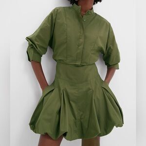 Simkhai Effie Bubble Mini Dress Olive Green